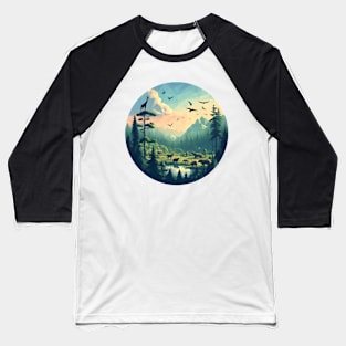 Low Poly Forest at Sunset Baseball T-Shirt